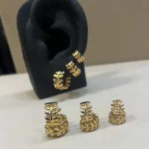 Trio Argola Clik Folhas - Banho de Ouro