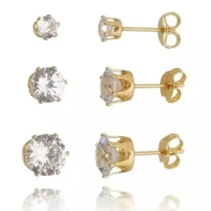 Brinco Trio Ponto de Luz 5/4/3mm tarraxa - Banhado a ouro