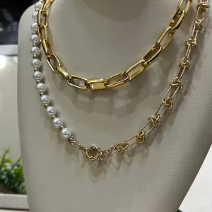 Choker pérolas e elos Cerca - Dourado