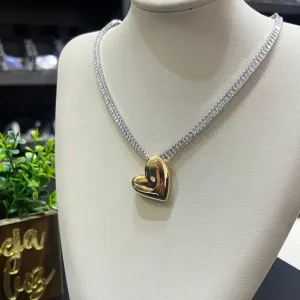 Choker Riviera com pingente de coração - Rodio com Dourado