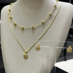 Conjunto Corrente dupla coração - Dourado