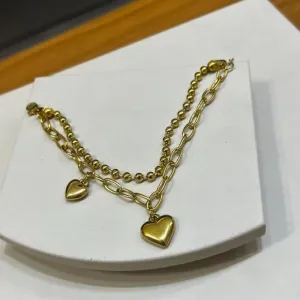 Pulseira dupla dois corações - Aço Inox com Banho