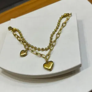 Pulseira dupla dois corações - Aço Inox com Banho