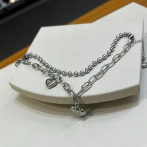 Pulseira dupla dois corações - Aço Inox com Banho