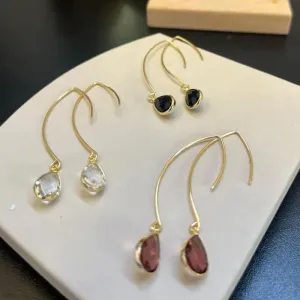 Brinco de Gancho pingente de Gota de zircônia - Cristal
