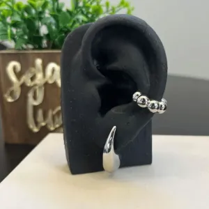 Brinco de Gota 25mm lisa + Piercing Fake Bolinha