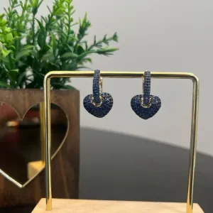 Brinco de Argola Clik pingente coração - Azul