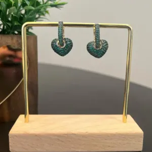 Brinco de Argola Clik pingente coração - Verde esmeralda