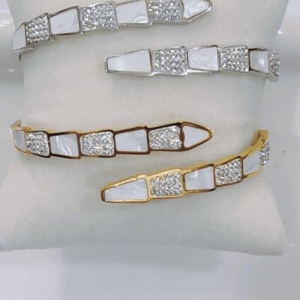 Bracele Cobra madre perola - Aço com Banho de Ouro