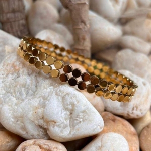 Bracelete em Aço Inox Esferas - Aço com banho de Ouro