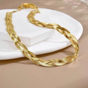 Colar de Fita laminada trançada Tripla - Aço inox com Banho de ouro