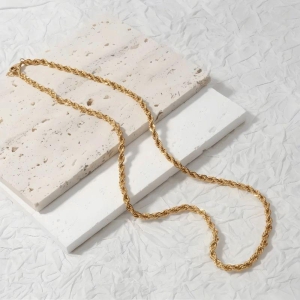 Cordão Torcido 3mm 45cm de comprimento 5cm de extensor - Aço com banho de ouro