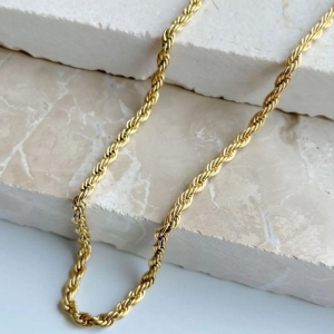 Cordão Torcido 4mm 43cm - Aço com banho de ouro