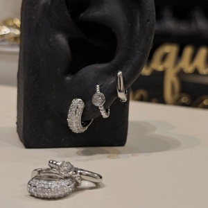 Brinco Trio de Cik Cravejado - Banho de Rodio