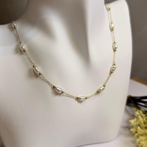 Colar Pérolas Agua doce - Aço com Banho