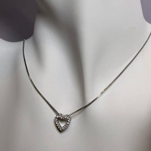 Corrente com pingente de Coração - Banho de Rodio