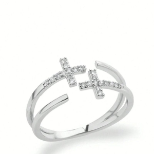 Anel Cruz Cravejada Ajustável - Aço Inox