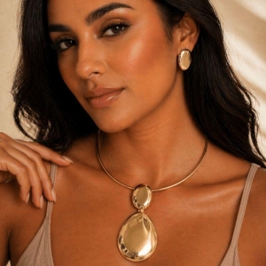 Conjunto Aro Brinco Oval Liso - Banho de Ouro