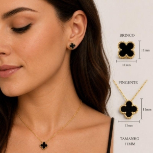 Conjunto de Trevo Inspiração - Aço Inox com Banho