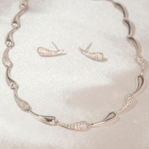 Conjunto Gotas Lisa e Cravejada - Banho de Rodio