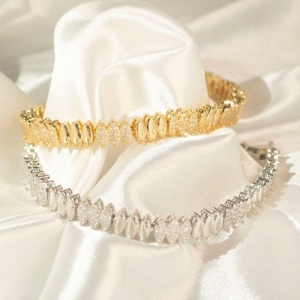 Pulseira Riviera Baguete lisa e Cravejada - Banho de Ouro