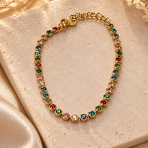 Pulseira pedras coloridas - Aço com Banho