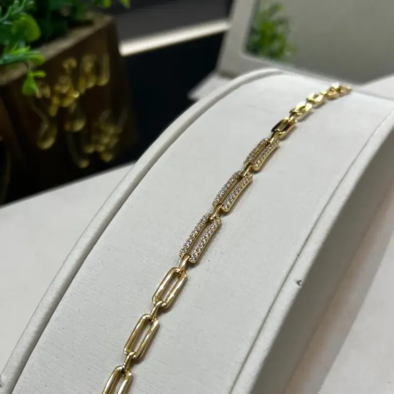 Pulseira Elos Cravejados - Banhado a Ouro