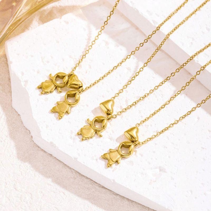 Colar Familia - Dois Meninos - Aço com Banho de Ouro