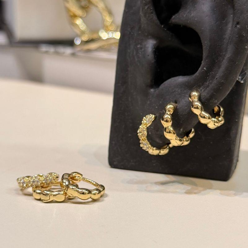 Brinco Trio de Clik Cravejado - Banho de Ouro