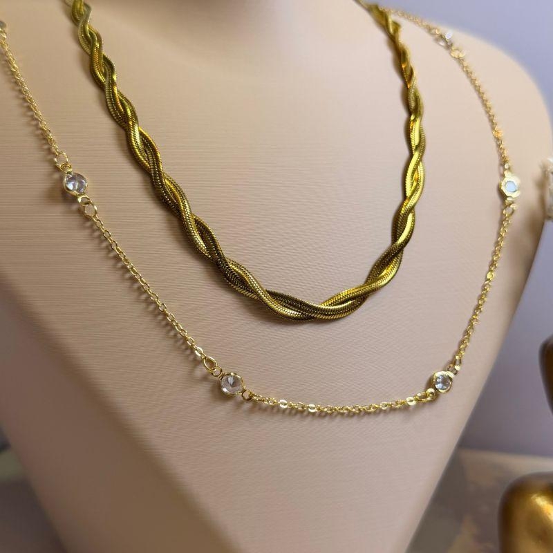 Colar longo com Ponto de Luz - Banho de Ouro