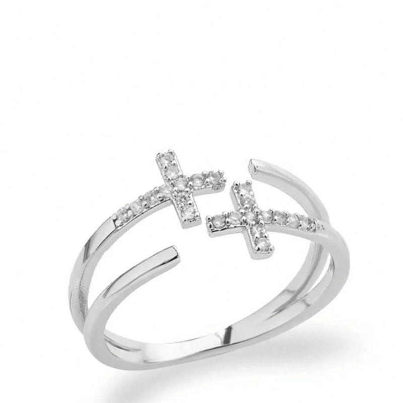 Anel Cruz Cravejada Ajustável - Aço Inox