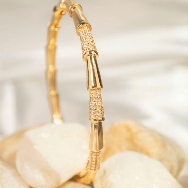 Bracelete Cones 3 cravejados - Banho de Ouro