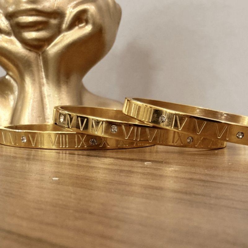 Bracelete Numeros Romanos - Aço com Banho