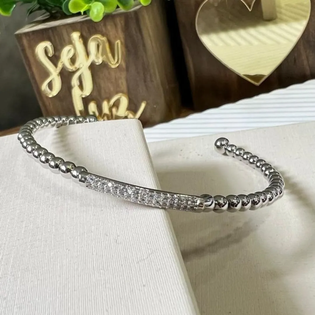 Bracelete Fio Bolinha filete cravejado em zirconias