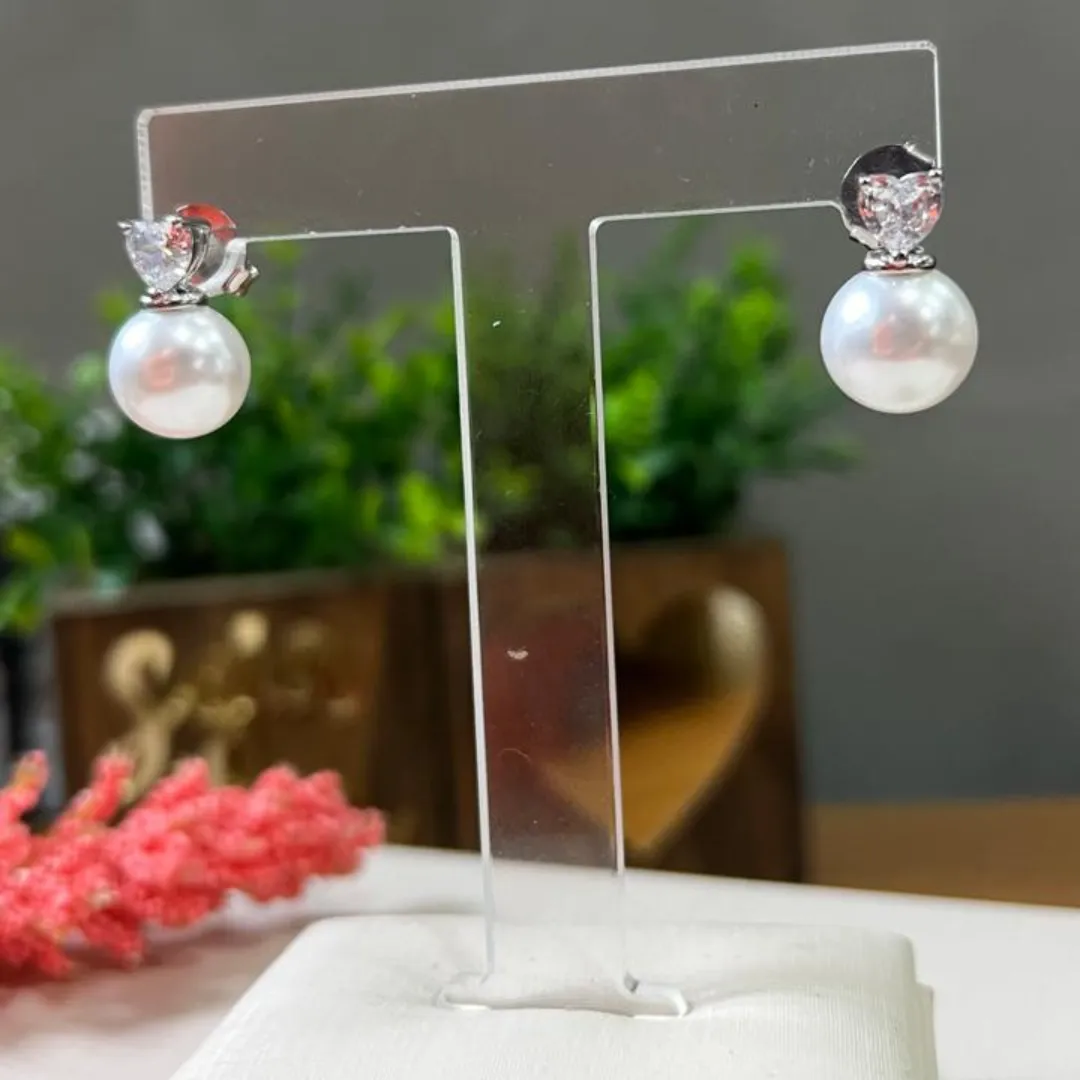 Brinco De Pérola Com Coração de  Zircônia