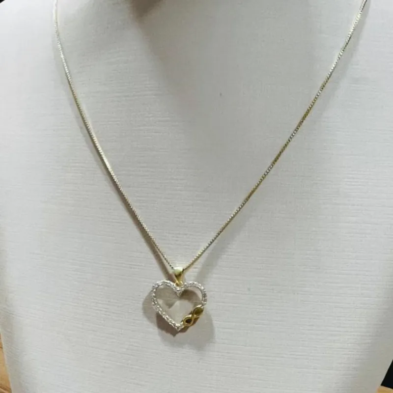 Corrente veneziana com Pingente de Coração Cravejado infinito liso 45cm