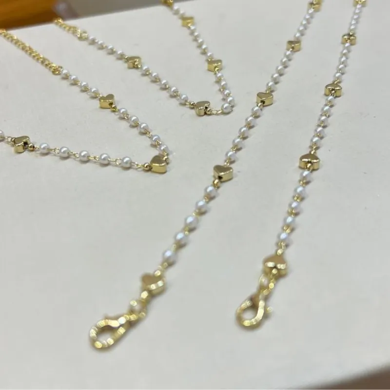 Pulseira de Perolas com Coração - Banhada a Ouro