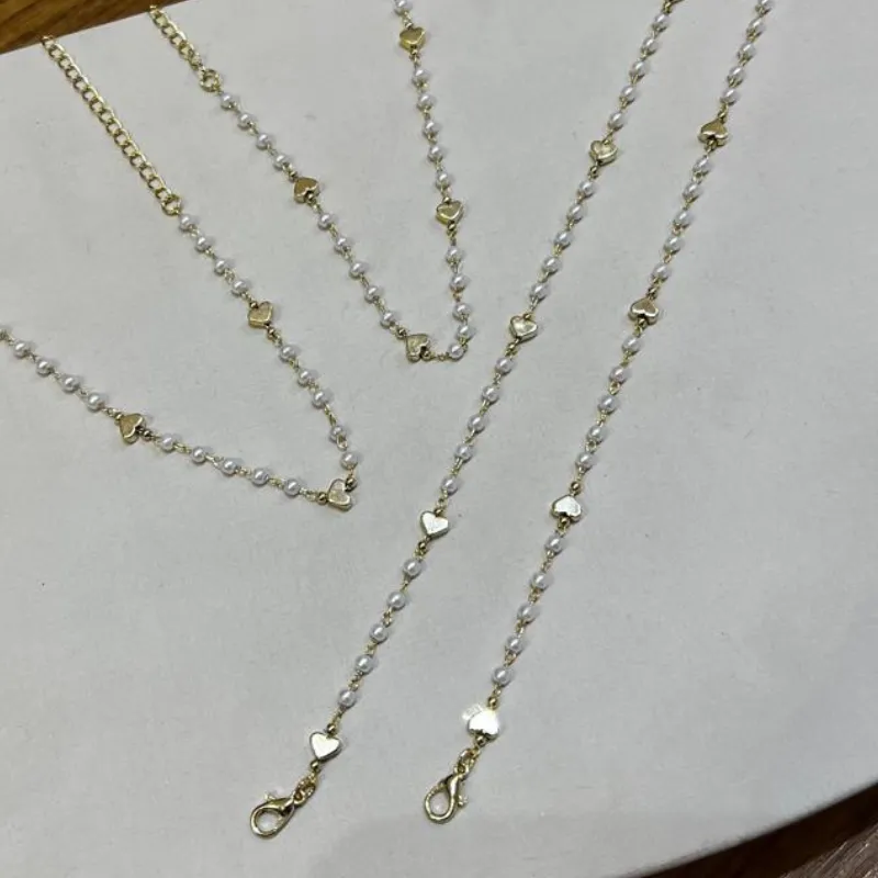 Pulseira de Perolas com Coração - Banhada a Ouro