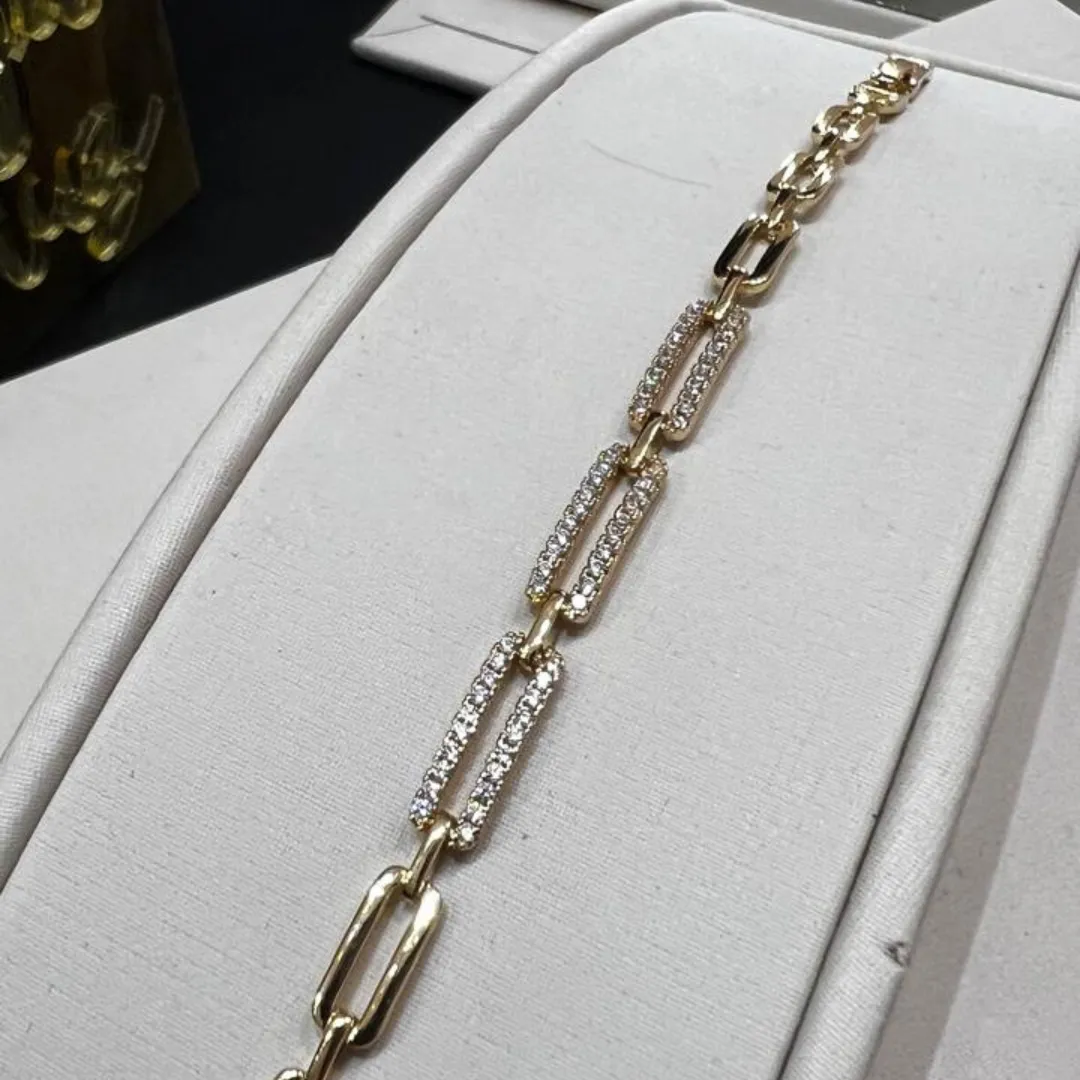 Pulseira Elos Cravejados - Banhado a Ouro