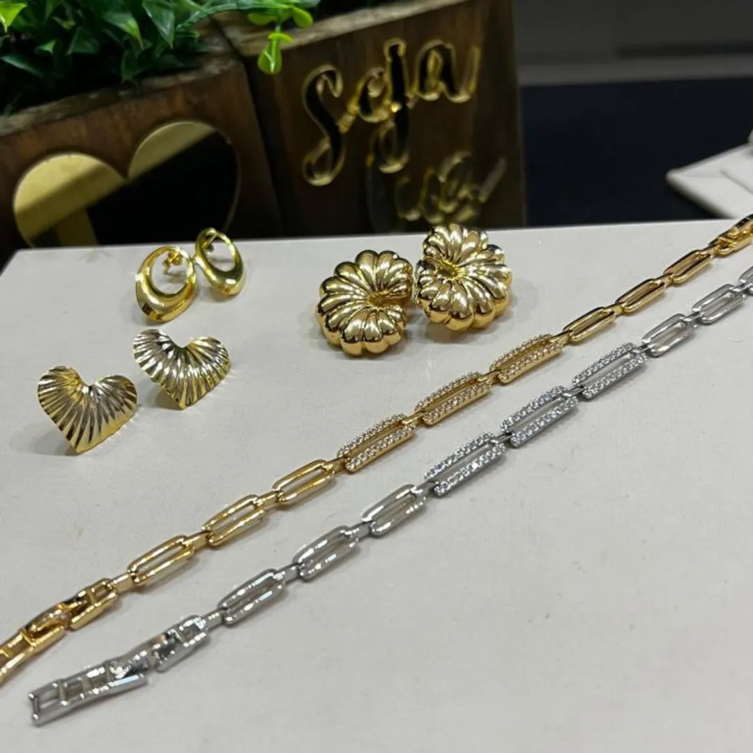 Pulseira Elos Cravejados - Banhado a Ouro