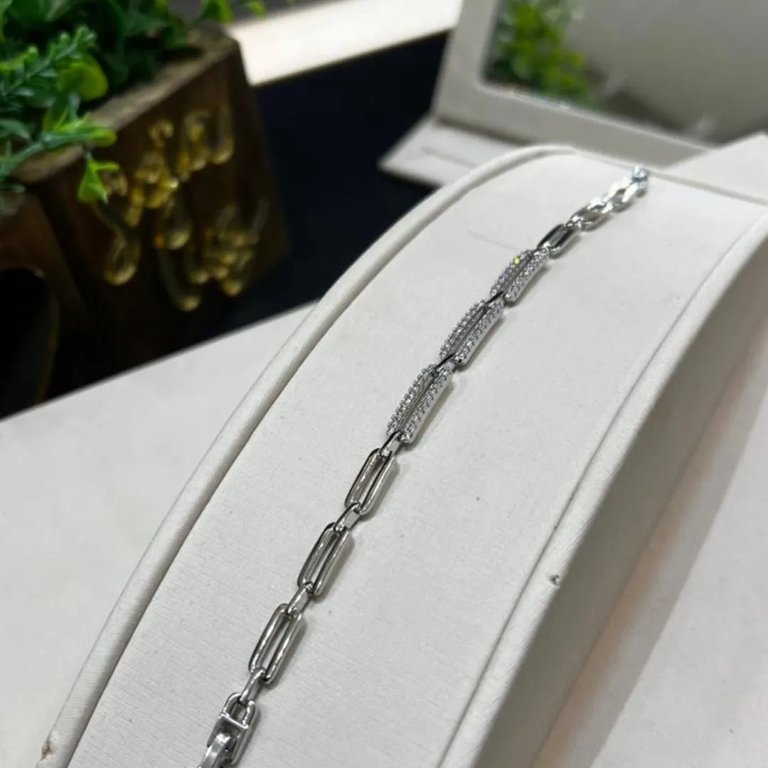 Pulseira Elos Cravejados - Banhado a Rodio