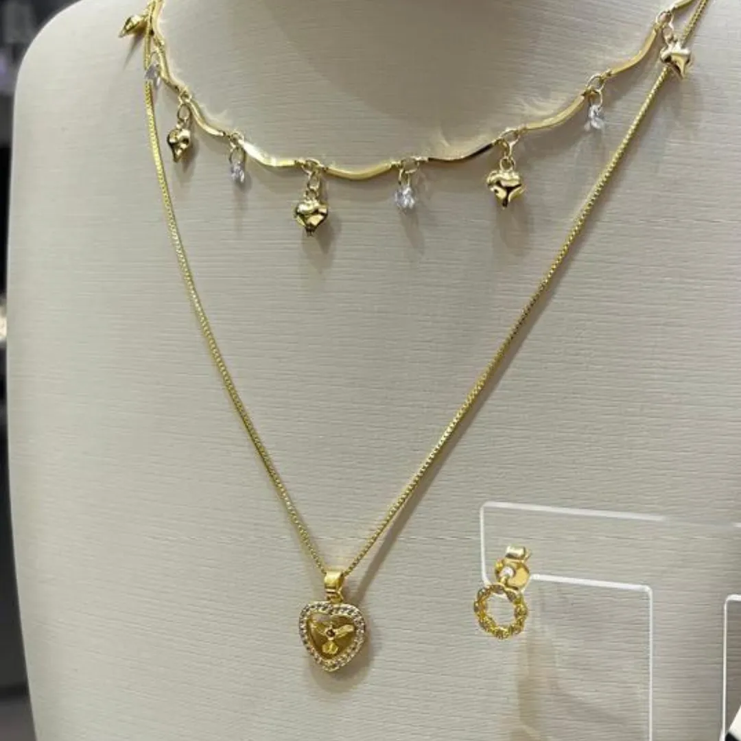 Conjunto de Espirito com colar duplo - Dourado