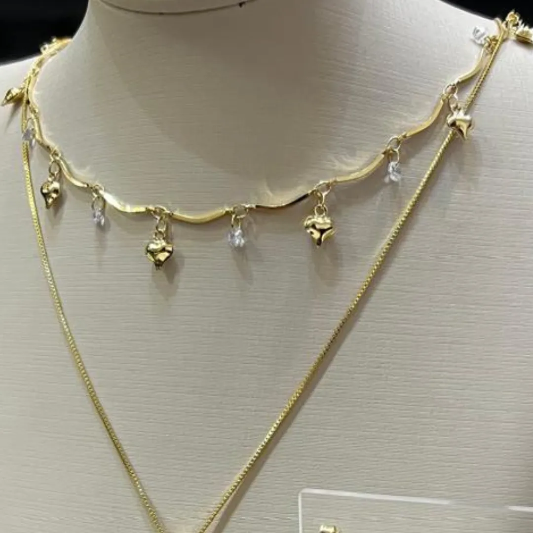 Conjunto de Espirito com colar duplo - Dourado
