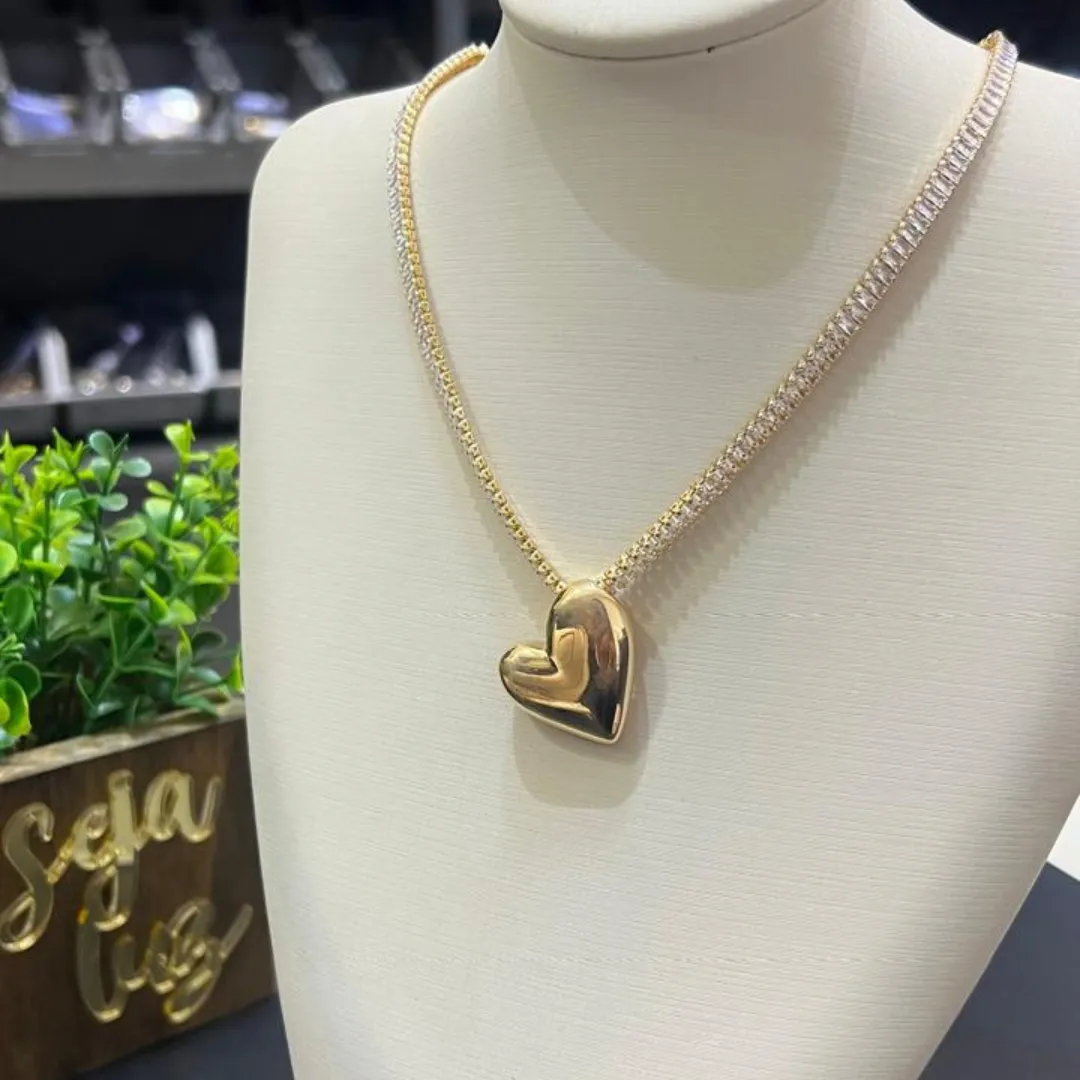 Choker Riviera com pingente de coração - Dourado