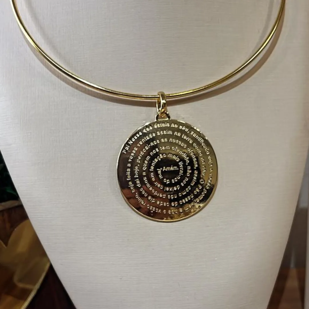 Aro liso Pingente Pai Nosso - Banhado a Ouro