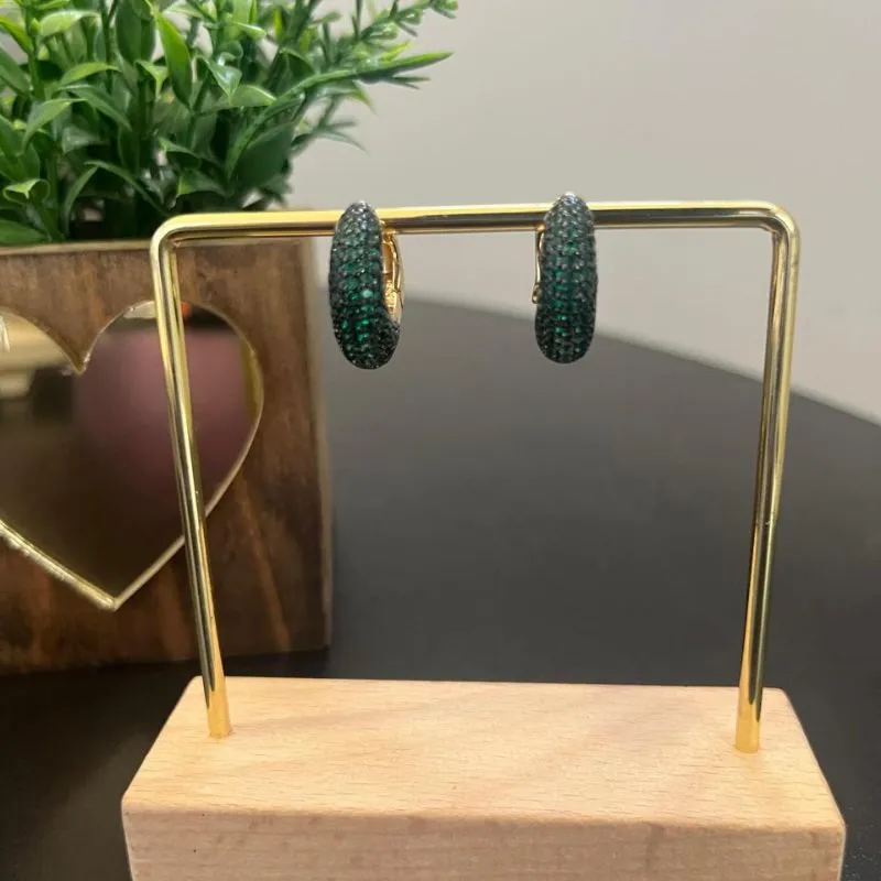 Brinco de Argola Ckik cravejado - Verde Esmeralda