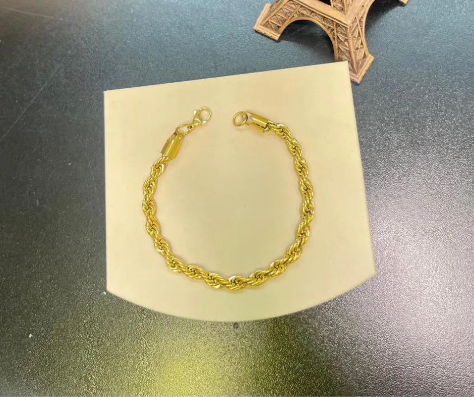 Pulseira Cordão Torcido 4mm 21cm - Aço com Banho