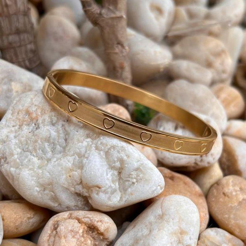 Bracelete de Aço com coração - Aço com banho de ouro