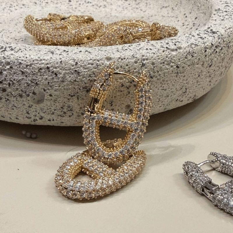 Brinco Clik Cravejado - Banho de Ouro