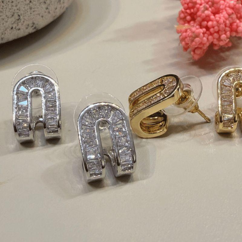 Brinco Cravejado Baguetes - Banhado a ouro